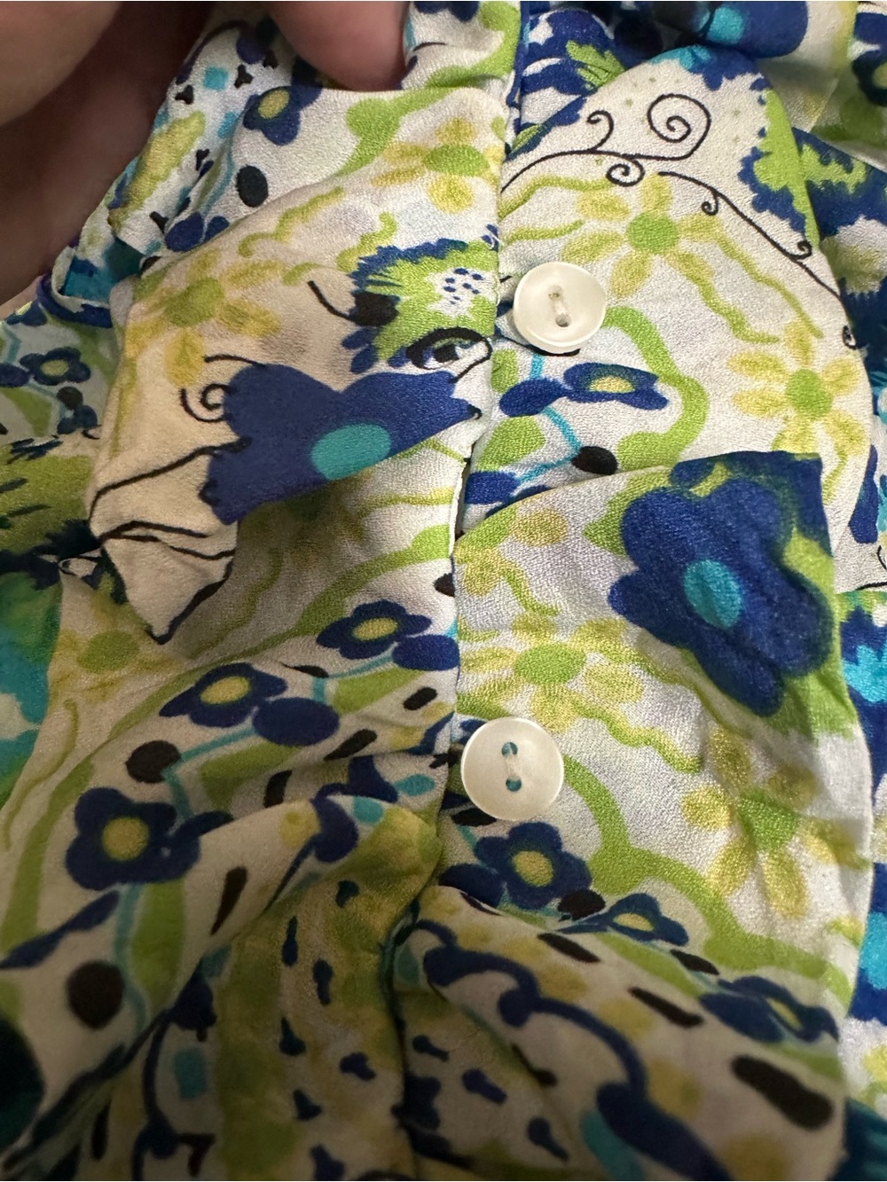 dressbarn Blue & Green Paisley Ruffle V-Neck Blouse - Picture 4 of 4